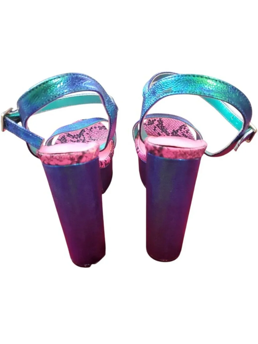 Lemon drop Holographic Platform Heels W/Snake Print Tim Multicolor Size 10